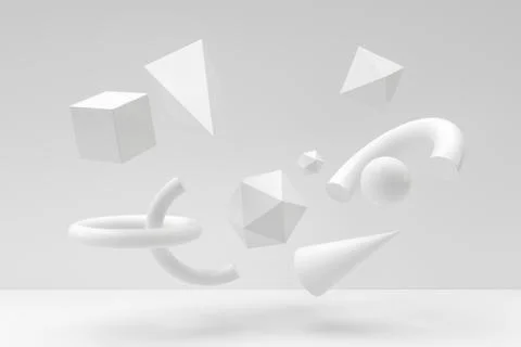 Floating geometries, creative background, 3d rendering. Illustrazione stock