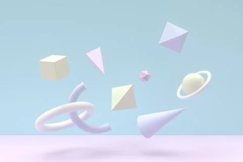 Floating geometries, creative background, 3d rendering. Stock Illustration