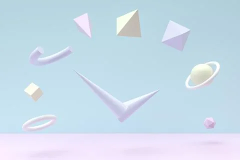 Floating geometries, creative background, 3d rendering. Stock Illustration