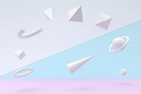 Floating geometries, creative background, 3d rendering. Stock Illustration