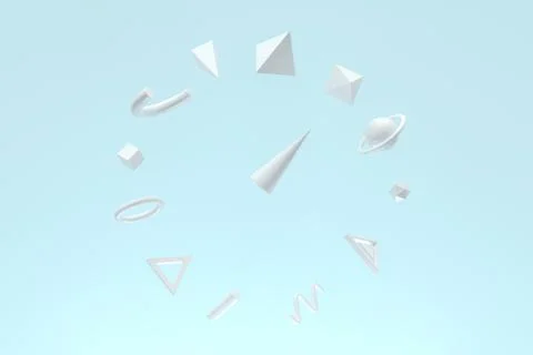 Floating geometries, creative background, 3d rendering. Stock Illustration