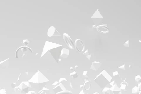 Floating geometries, creative background, 3d rendering. Illustrazione stock