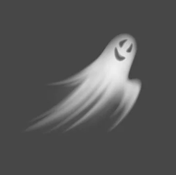 Floating Ghost with Smiling Face in Dark Atmosphere Stock Illustration