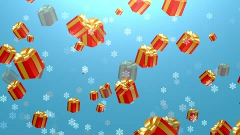 Floating Gift Boxes on Blue Background with Snowflakes, Christmas and New Y.. Stock Footage 346540024