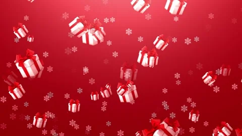 Floating Gift Boxes on Red Background with Snowflakes, Christmas and New Ye.. Stock Footage 346540022