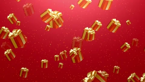 Floating Gift Boxes on Red Background with Golden Dust, Christmas and New Y.. Stock Footage 346540029
