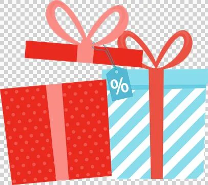 Floating gift boxes on transparent bg, showing striped wrapping, polka dots, Stock Illustration
