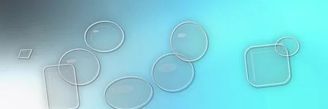 Floating glass bubbles and rounded rectangles over a cyan and blue gray Stock Footage 340156588