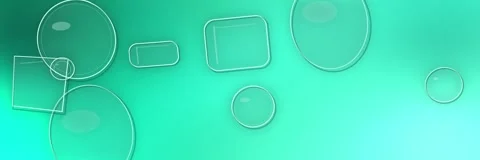 Floating glass circles and rounded rectangles over a turquoise mint gradient, Stock Footage 340156477