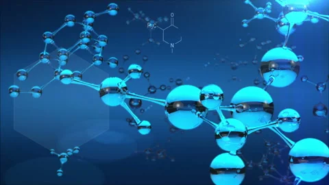 Floating glass molecular structure with animated chemical formulas and icons  Stock Footage 88496519