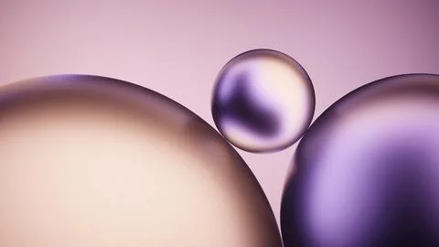 Floating glass sphere between soft curved forms on pastel background. Stock Illustration