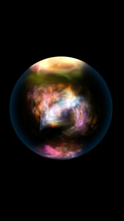 Floating glassy sphere with colorful nebula cloud inside on black backgroun.. Stock Footage 328706363