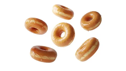 Floating glazed donuts isolated on white Stock Footage 339340616