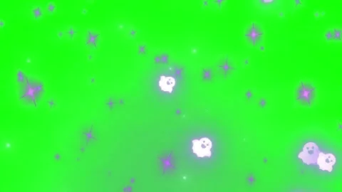 Floating glowing cartoon ghosts and sparkling stars animation against a vibrant Stock Footage 345330046