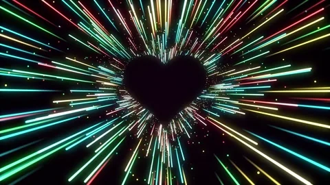 Floating glowing color rays from love shape background loop. Creative color.. Stock Footage 247285744