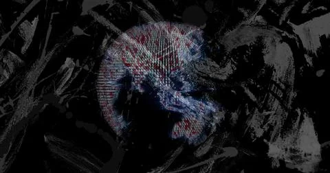 Floating glowing digital sphere rotating within abstract background, with grey 库存插图