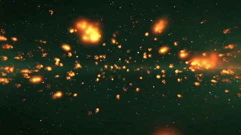 Floating glowing golden particles moving through dark deep space abstract Vidéo 344237784