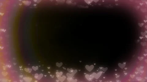 Floating glowing heart shapes creating romantic frame border effect on dark 스톡 동영상 345333336