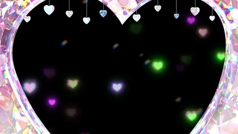 Floating glowing heart symbols inside shimmering iridescent heart shaped frames Vídeo Stock 345102828