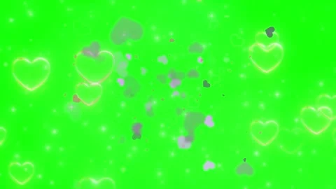 Floating glowing hearts animation overlay with sparkles against vibrant green Vídeo Stock 345101669