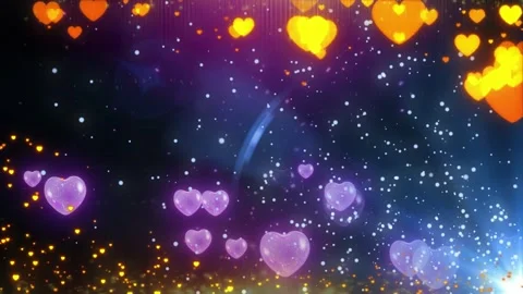 Floating glowing hearts animation with shimmering particles with motion graphic Видео 345111183