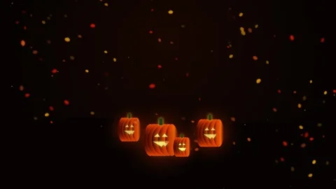 Floating glowing jack o lanterns with autumn leaf drift. Stock-Footage 344038461