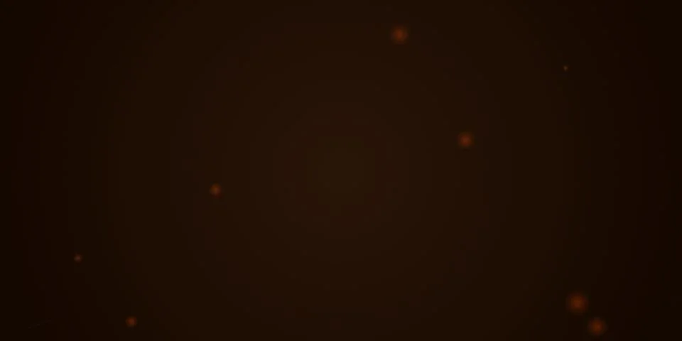Floating glowing orange dust particles on dark background Illustrazione stock