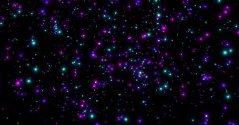 Floating glowing particles creating vivid cosmic pattern in digital space, teal Foto stock