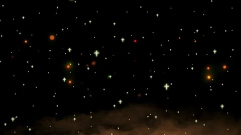 Floating glowing particles drifting over ethereal golden mist against dark Stock Footage 345330533