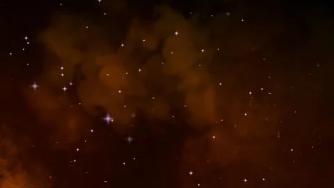 Floating Glowing Particles Moving Through Dark Orange Nebula Space Background Stock Footage 338439343