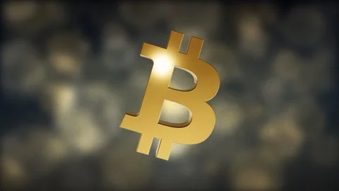 Floating gold bitcoin symbol warm bokeh lights shallow depth of field loop Stock Footage 343253860