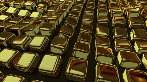 Floating Gold Cubes, Background, Exclusive, Reflection Stock Footage 270412652