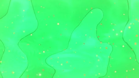 Floating Gold Star Confetti Particles Moving Over A Vibrant Green Liquid Video stock 338368742