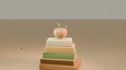 Floating gold stars causing boxes rising, stacking on warm tan studio, apple Stock Footage 339194104