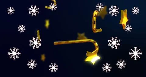 Floating golden candy cane hook with glowing star tip against blue gradient, 스톡 일러스트