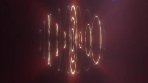 Floating golden concentric rings form a luminous abstract energy waveform Stock Footage 343664154