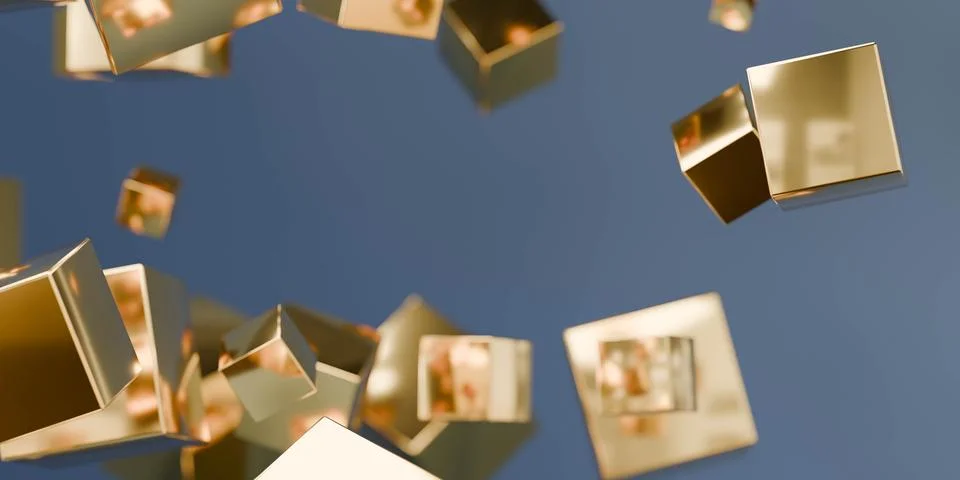 Floating golden cubes in abstract composition Stock Illustration