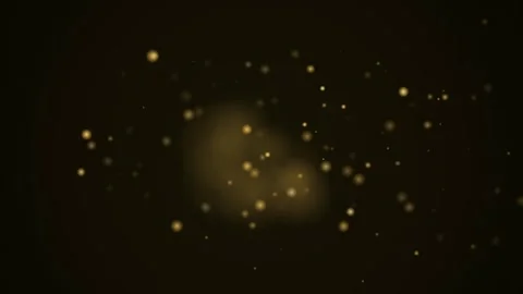 Floating Golden Dust Particles and Glowing Bokeh Lights on a Dark Black Video stock 346203612