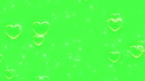Floating golden hearts on green screen. Romantic love symbols with glowing Video stock 340118704