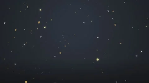 Floating golden particles and shiny star shapes drift slowly across dark gr.. Video stock 340917664