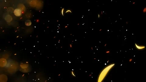 Floating golden particles drifting through dark space with glowing embers and Stock Footage 345499869