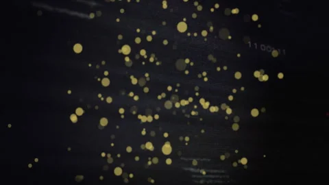Floating golden particles over dark background with faint binary code animation Stock Footage 306170237