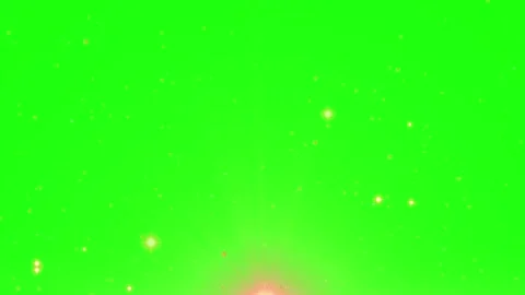 Floating golden particles rising against vibrant green screen background for Stockbeeldmateriaal 344712393