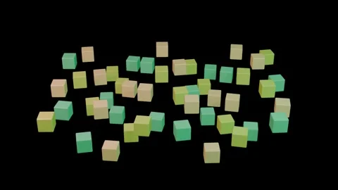 Floating green and beige cubes moving in abstract motion pattern on black b.. Stock Footage 347792192