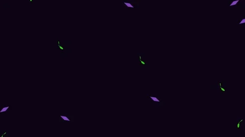 Floating green and purple geometric shapes scattered on a black background Stock-Footage 338310652
