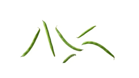 Floating green beans isolated on white Stock Footage 339340781