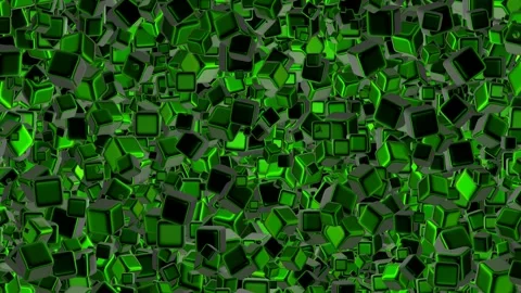 Floating Green Cubes, Background, Reflection, Exclusive Stock Footage 299657380
