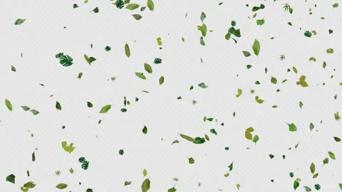Floating Green Leaves Background with Alpha Channel Overlay Stock Footage 329816974