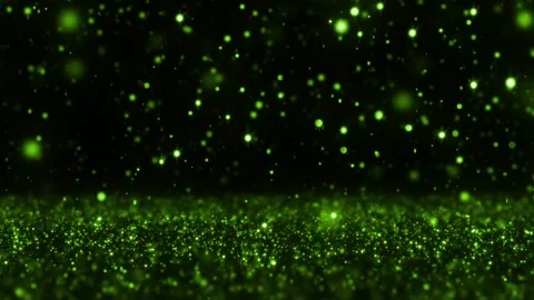Floating Green Particle Lights on Dark Background Sparkling Glow Bokeh Effect Stock Footage 319791444