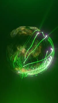 Floating green plasma orb with glowing particle trails, translucent energy .. Stock Illustration